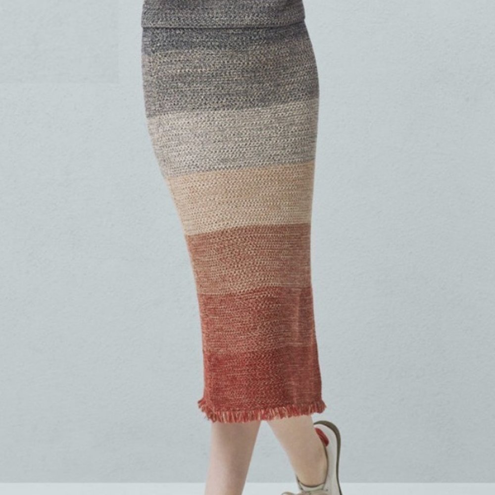 Mango Knitted Cotton Colorblock Skirt Small